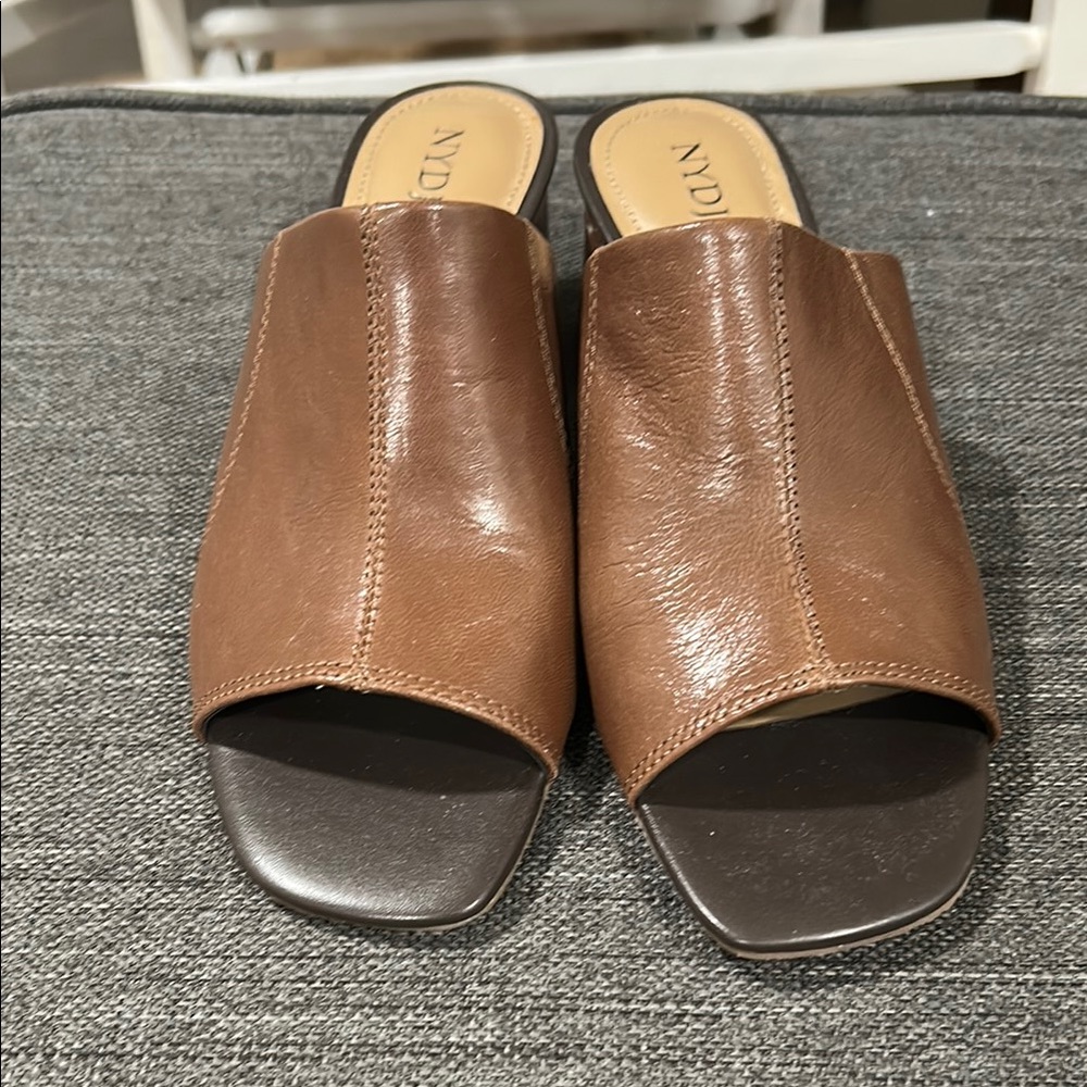 NYDJ Brown Mules with Open Toe Design